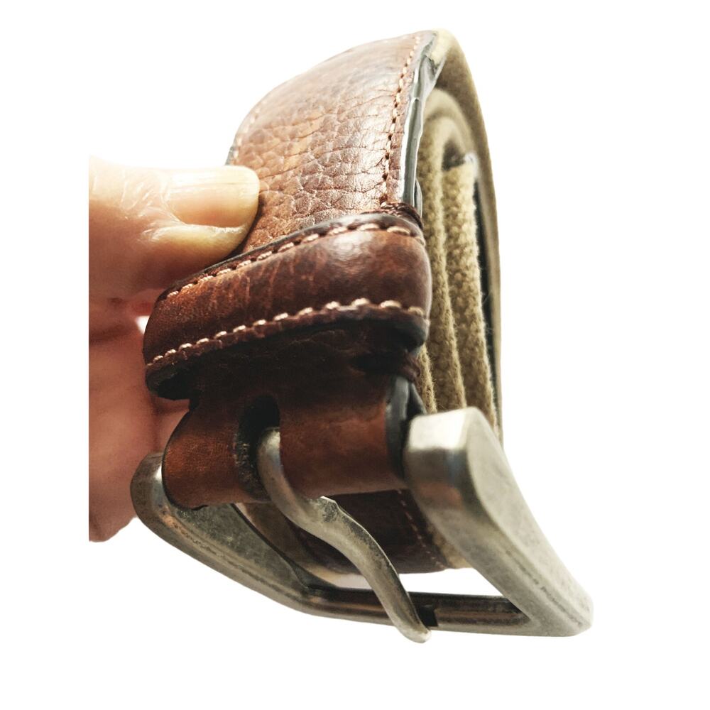 Mens Brown Leather and Fabric Belt 38 Z21